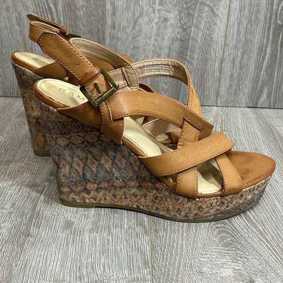 Rampage Hemish Wedge Platform Sandals Strappy Boho Cork 10M - Picture 3 of 16